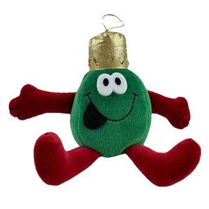 Vintage Dandee Merry Beans Plush Christmas Ornament Green Red w/ Gold Hat